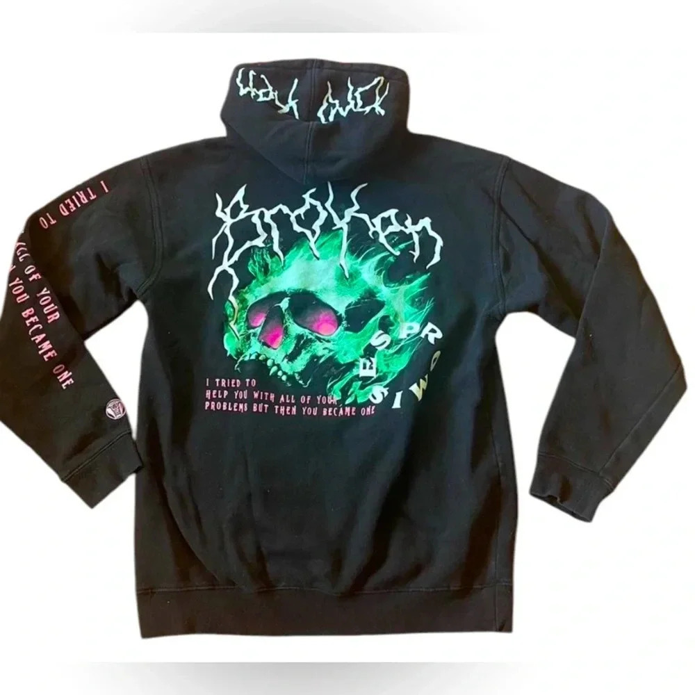 Zumies Skull "Broken Promises" Graphic Hoodie — Size US Large